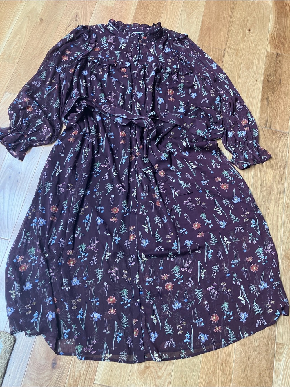 Eloquii Plum Floral Long-Sleeve Midi Dress